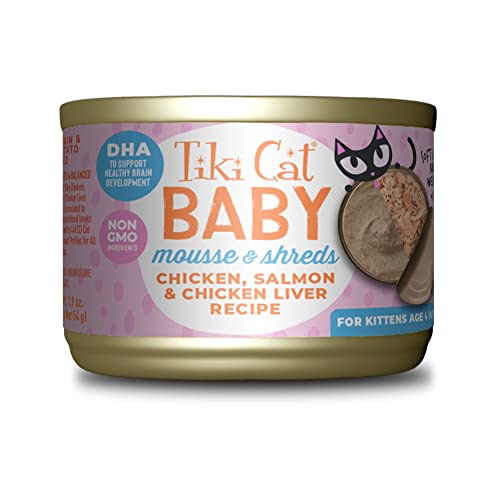 Tiki Cat Baby Mousse & Shreds, Chicken, Salmon, And Chicken Liver, High-Protein, Wet Cat Food For Kittens 4 Weeks+, 1.9 Oz. Cans (Pack Of 3) #TOP1