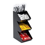Inevibe Condiment Holder Stand - 3 Tier Compartment for Condiments, Sauce Packets, and Coffee Station Organizer for Bar, Restaurant, Cafe, Home - Black Acrylic Caddy Storage Rack