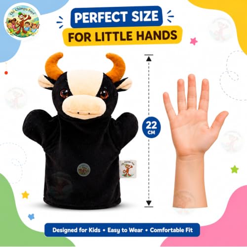 Image of Buffalo Hand Puppet for Kids | Soft Plush Animal Puppet | Educational Storytelling Toy | Interactive Role Play | Preschool Learning | Gift for Boys & Girls