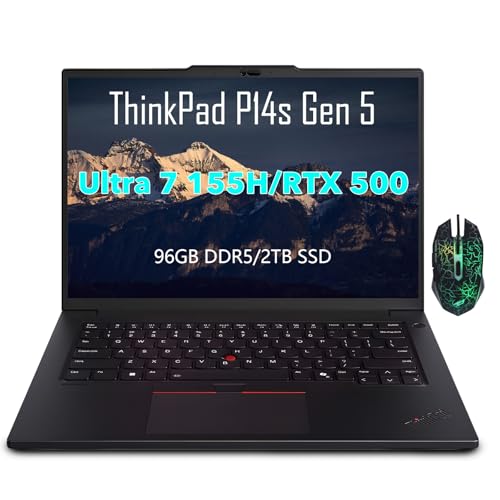 Lenovo ThinkPad P14s Gen 5 Laptop, Intel Ultra 7 155H(16 core), 14.5" 120Hz 3K Mobile Workstation Laptop, 96GB DDR5-5600MHz(2 x 48 GB), 2TB SSD, NVIDIA RTX 500(4GB GDDR6), Win11 Pro