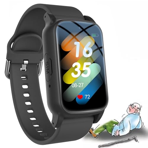 X&Z-XAOY Reloj Inteligente con GPS para Personas Mayores Detección De Caídas para Personas Mayores Reloj Inteligente con Detección De Caídas Alarma Personal con Botón De Ayuda De Emergencia(Black)