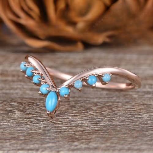 IVANKA Turquoise Wedding Band Women Unique Natural Marquise Turquoise Rose Gold Dainty Ring Enhancer 925 Sterling Silver Dainty Cluster Tapered Gift For Her Stackable Matching Ring Turquoise Wedding Band ring for women4