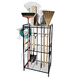 Garden Tool Storage Rack, 35 Slots Garden Tool Organizer with Hooks, Shed Storage Organiser for Long Handle Tools, Garage Rack with Adjustable Feet, Indoor Outdoor Shed Storage Solutions, Black
