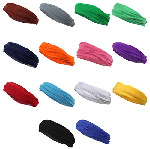 Kenz Laurenz 12 Stretch Headbands Versatile Lightweight Running Yoga Sports Headwear SEAMLESS Elastic Headband 12 in 1 High Performance Moisture Wicking Hair Accessories (Multi-Pack)