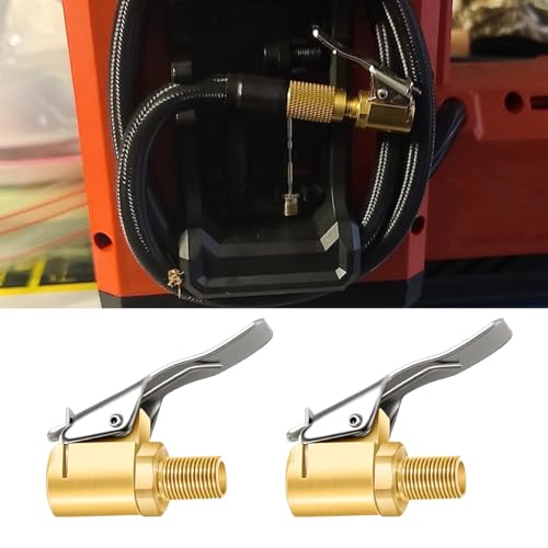 GAOLAOSY Brass Locking Tire Air Chuck No Leakage Tire Inflator Hose Adapter Nozzle Threaded Twist Connection Converts to Locking Car Air Compressor Pump Clip On Tire Chuck (Thread Connector/2pcs)