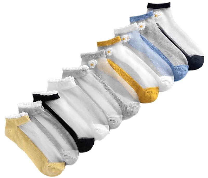 Women’s Half Net and Half Cotton Socks Transparent Ultra Thin Mesh Ladies Winter Socks Multicolor Free Size Pack of 5-image-32
