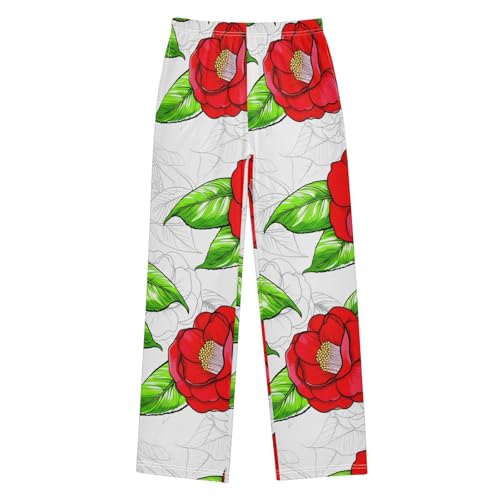 J JOYSAY Camellia Flower Foliage White Pajamas Pants Soft Long Pajama Bottoms Lounge Sleep Pants Size S-XL