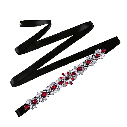 Pohullan Wedding Belt Red Rhinestone Applique For Banquet Dress Decoration Belt