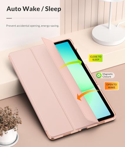 Image of MoKo Case for Samsung Galaxy Tab A11+ Plus 11 inch 2025, Light Pink | Fit Samsung Galaxy Tab A9+ Plus 2023 with Soft TPU Translucent Back Protective Cover Trifold Stand Case, Auto Wake /Sleep