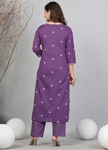 Image of Amayra Women's Pure Cotton Embroidered Straight Kurta Set with Palazzo Pants & Dupatta- Ethnic Wear