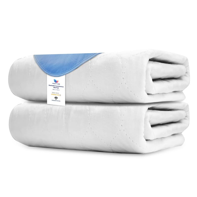 Vitality Care Waterproof Bed Wetting Mat for Kids, 5-Layer Absorbent Mattress Protector with Tuck-in Flaps, 86 x 91 cm, Single Toddler Bed, White, Pack of 2