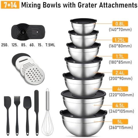 Unokit Mixing Bowls with Lids Set - 16 Pcs Stainless Steel Nesting Mixing Bowls with Grater Attachments, Mixing Bowl Set for Multi Mixing & Serving - Thumbnail 4