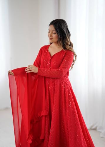 Image of Women's Heavy Faux Georgette Embroidery Work Anarkali and Set Beautiful Dupatta Traditional for Women Any Occasion Lehenga choli