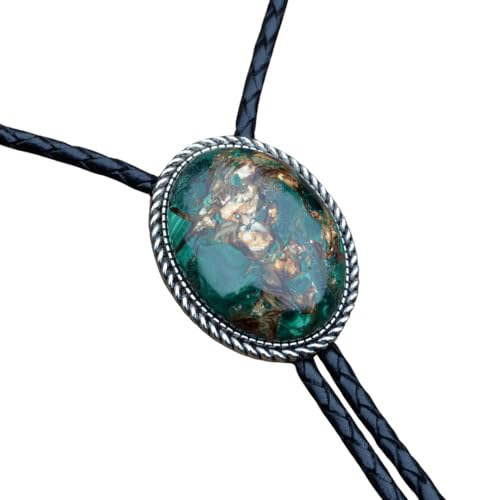 Vintage Silver Plated Arrow Nature Malachite Stone Bolo Tie Tie