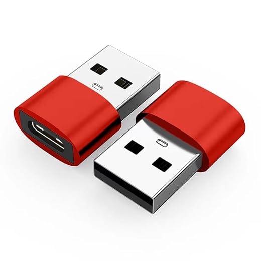 USB C Female to USB Male Adapter,Type C to USB Charger Cable Converter,High-Speed Plug and Play,Compatible with Multiple Devices,2 Pack/Red