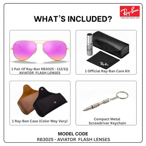 Image of Ray-Ban RB3025 AVIATOR FLASH LENSES Pilot Shaped Sunglasses for Men & Women with Official RAYBAN Eyewear Kit