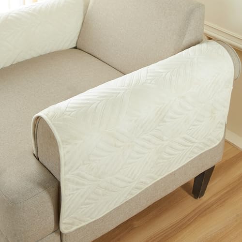 Image of Amazon Basics - Velvet Quilted Make Your Own Sofa Cover |70cm x 70cm| Microfiber Sofa Slipcover (Beige, Set of 2 Armrest)