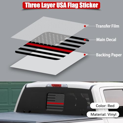 Image of USA Flag Decal for Truck Back Window,Car Decal and Sticker,Rear Middle Window American Decal for Pickup Truck,F150 F250 F350 2015-2023(Black&Red)