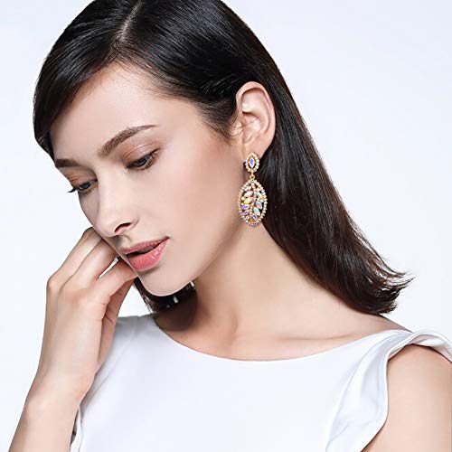 EVER FAITH Women's Marquise Crystal Leaf Drop Shaped Charming Bride Bridesmaid Pierced Dangle Earrings2