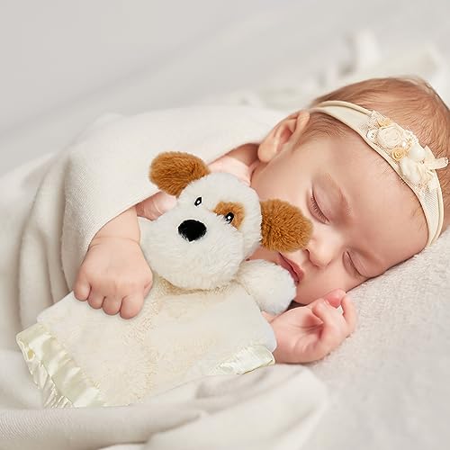 Image of Dog Security Blanket Soft Lovey Baby Stuffed Animal with Satin Backing for Toddler Infant Newborn Boys and Girls, Lovely Unisex Puppy Snuggle Toy, Brown 16 Inch