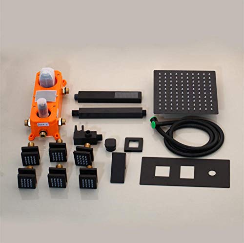 Columna de ducha de baño de 10 pulgadas negro con pantalla digital de temperatura y sistema de masaje corporal con jets miniatura 7