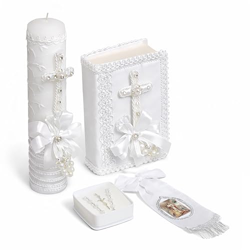Opiniones de Artículos ceremoniales los 10 mejores. 42 Kit de Primera Comunión Tradicional con Biblia Decorada Vela Rosario Estuche y Paño ceremonial – Kit Completo