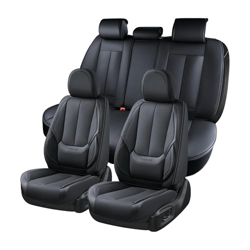 Image of Coverado Seat Covers Full Set, Black Seat Covers for Cars 5 Seats, Car Seat Protector, Waterproof Nappa Leather Car Seat Cushion, Front and Rear Car Seat Cover Fit for Most Sedans SUV Pick-up Truck