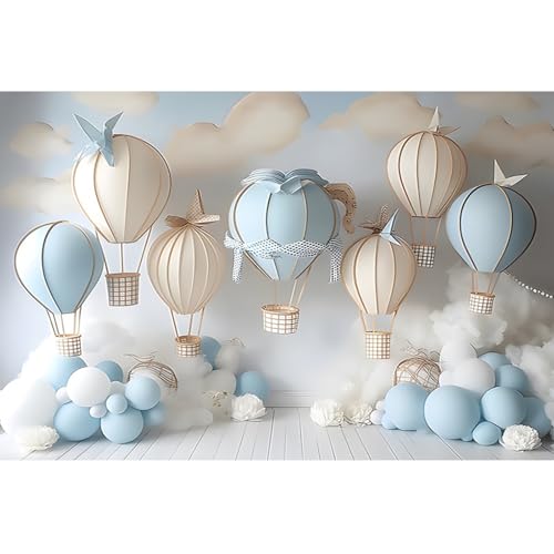 Toile de fond montgolfière nuages 2,1x1,5m pour photographie enfant papier