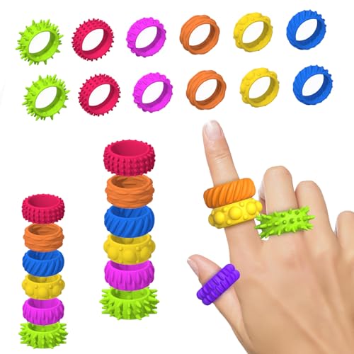 ABirdon 12 Stück Zappelspielzeuge für Kinder, Fidget Ringe Sensorisches,Spielzeug für Kinder mit Autismus Anxiety Stressringe für Leiser Anti Stress Fidget Ring