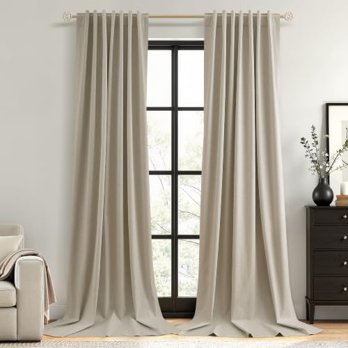 Guken Extra Long 100% Blackout Linen Curtains 120 Inches Stone Beige