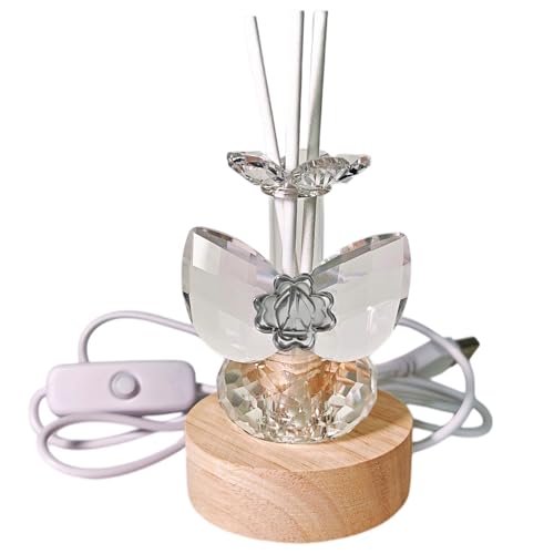 DLM-A1505 Bomboniera Lampada a Led con Profumatore in cristallo brillante cm 9x6x6 linea Fiore Fiorellino con quadrifoglio Cappello vescovile utile per la Santa Cresima di un ragazzo o ragazza