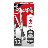 Sharpie S-Gel, Gel Pens, Sleek Metal Barrel, Gunmetal, Medium Point (0.7mm), Black Ink, 12 Count