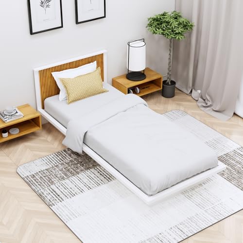 Image of Bniture Modern Low Height Single Size Bed Without Storage | Engineered Wood Platform Beds Headboard | King Size Wooden Cot Double Bed for Bedroom 3 Year Warranty (Frosty White & Giant Wood)