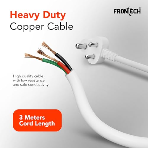 Image of Frontech 4-Way Power Extension Socket | 2000W Heavy-Duty Power Strip | Individual Switches with LED Indicators | Universal Sockets | 3M Copper Cable | Fire-Resistant Body | 1 Year Warranty (FT-3565)