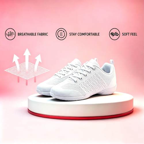 Image of Youth Cheer Shoes Girls White Cheerleading Shoes Dance Athletic Training Breathable Fabric Dancing Lightweight Competition Comfortable Sport Kids Girls Cheer Sneakers