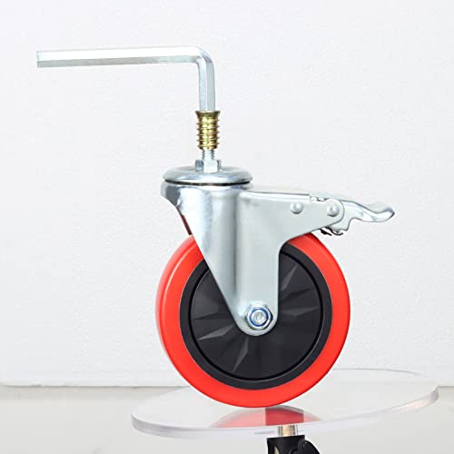 Image of Heavy Duty Stem Caster Wheels M10-1.5X25mm Dual Locking No Noise PVC Threaded Stem Caster Wheels Pack of 4 for Workbench, Dolly, Furniture (5 Inch, Red)
