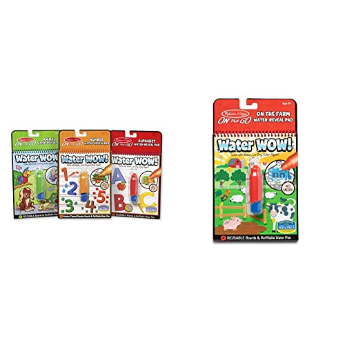 Melissa & Doug On The Go Water Wow! Water-Reveal Activity Pads, 3-Pk, Animals, Alphabet, Numbers & Water Wow! On The Farm - Stocking Stuffers, Children's Paint, Activity Books #TOP20