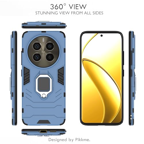 Image of Pikkme Realme 12 Pro 5G / Realme 12 Pro Plus 5G Back Cover | D5 Tough Armor Bumper | 360 Protection Case | Ring Holder Stand Case (Blue)