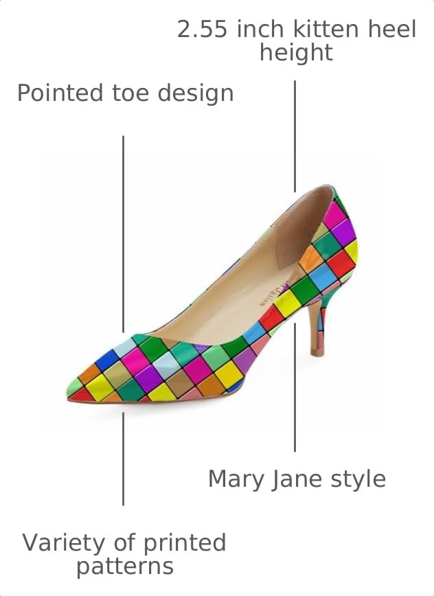 Image of Reindee Lusion Womens Low Kitten Comfortable High Heels Music Note Printed Closed Toe Sexy Pumps Shoes