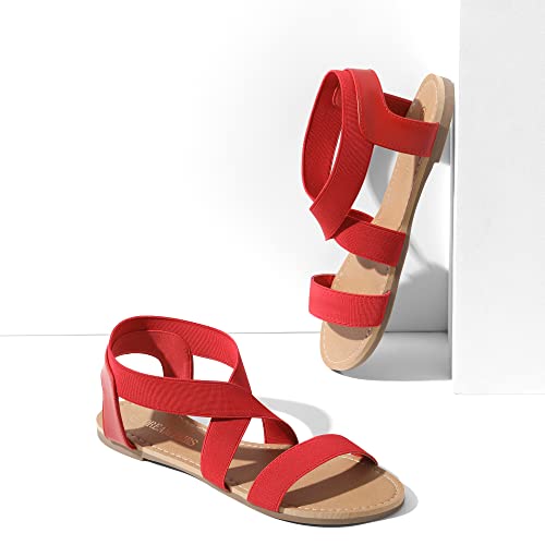 Image of DREAM PAIRS Women's Elastic Ankle Strap Flat Sandals Summer Dressy Shoes Cute Strappy Gladiator Sandals