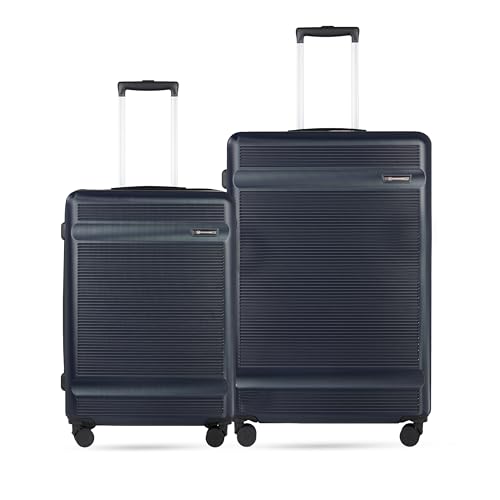 Image of SWISS MILITARY Pascal Hard Trolley Luggage Set of 2 (Medium 68cm + Large 79cm) PC Suitcases Anti-Theft Zippers with 3-Dial Combination Lock, 360 Spinner Wheel, Wet Pocket & Aluminium Handle Navy
