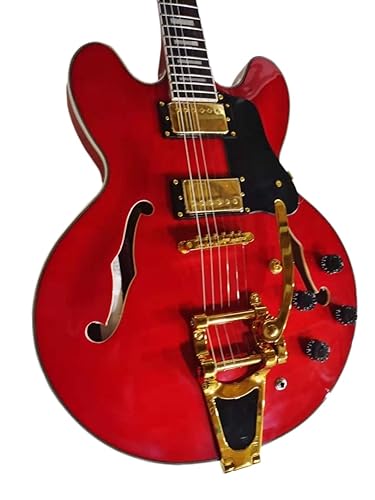 Guitare Custom ES-335 entièrement creuse rouge vif : lutherie d'exception pour passionnés