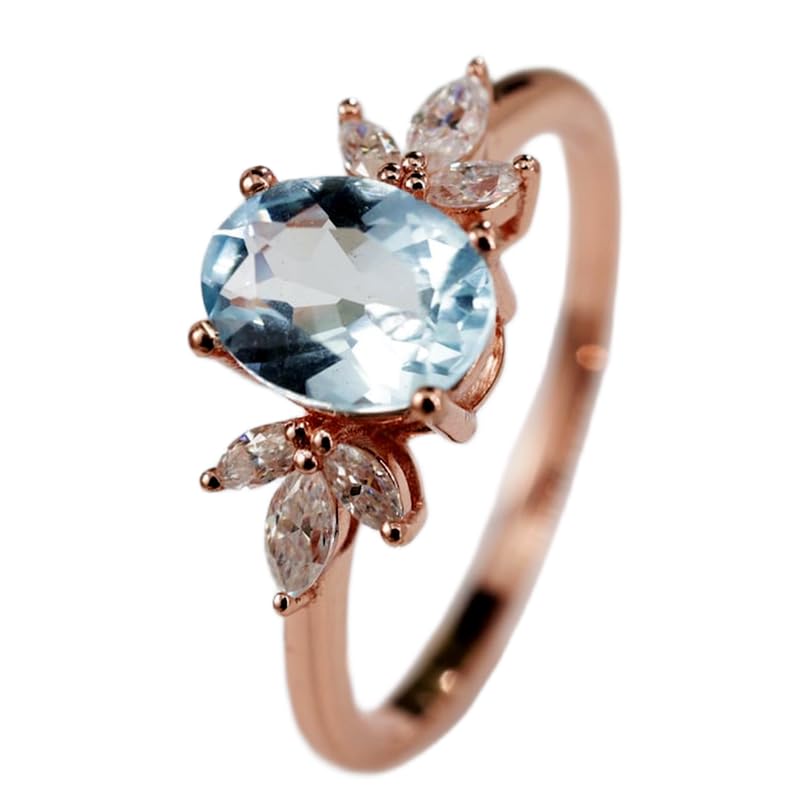 Bague argent 925 aigue-marine bleue naturelle anneau plaqué or diamants LK_DHR_0075