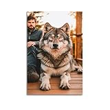 fhujgg Tierposter mit großem Hund, der neben Person sitzt, Wandkunst, Leinwand, ästhetischer Einband, Gemälde für Wohnzimmer, Schlafzimmer, 20 x 30 cm, ungerahmt