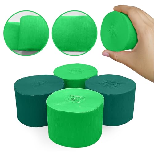 Image of 4 Crepe Paper Streamers Rolls, 328ft Pack of Green and Dark Green Crepe Paper for Birthday Wedding Baby Bridal Shower Decorations Christmas Craft Supplies (1.8 inch x 82 ft /Roll)