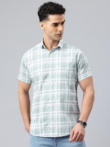 Image of Majestic Man Men Slim Fit Pure Cotton Checkred Half Sleeve Casual Shirt