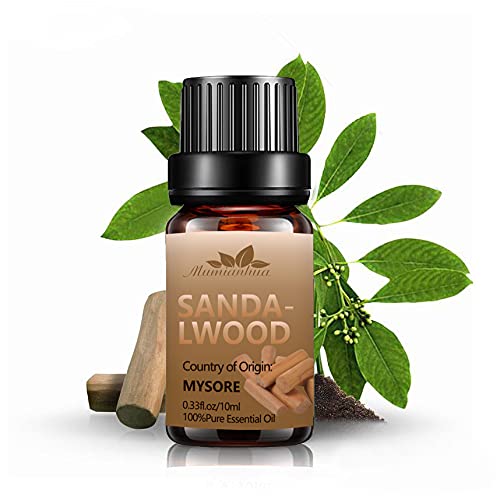 Sandalwood Essential Oil Organic for Diffuser, Sandal Essential Oils Pure Sandalwood Fragrance Oil Mumianhua 10ml Sandalwood Oils for Skin Use,Home,Aromatherapy,Soap Making,Candle Making,Sleep