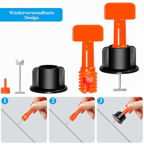 Foto von Fliesen Nivelliersystem Kit │ 100 Stück Fliesen Verlegehilfe Set Wiederverwendbar │ mit 200 Stk Fliesenabstandhalter und 2 Stk Spezialschlüssel │ für Wand und Bodenfliesen von 3-16 mm Dicke