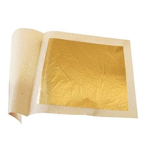 Image of 24k Pure Edible Gold Vark Golden leaf 50MMx50MM Gold Foils 25 sheets for cake sweets ayurvedic medicine face treatment anti aging spa (25)