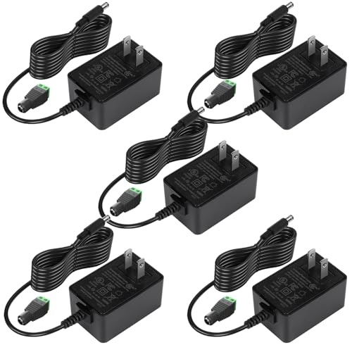 24V 1A Power Supply Adapter, UL-Listed, 100-240V AC to DC Adapter Transformer, 24 Volt 1 Amp 24W Wall Charger for LED Strip Lights, Security Camera, 5.5x2.1mm US Plug (5 Pack)